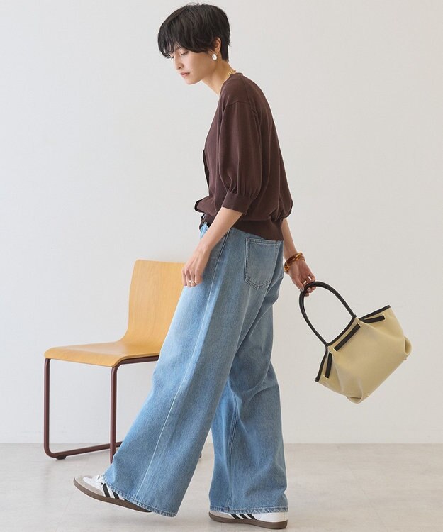 AMERICAN HOLIC 5分袖シアーVネックニットカーディガン Brown