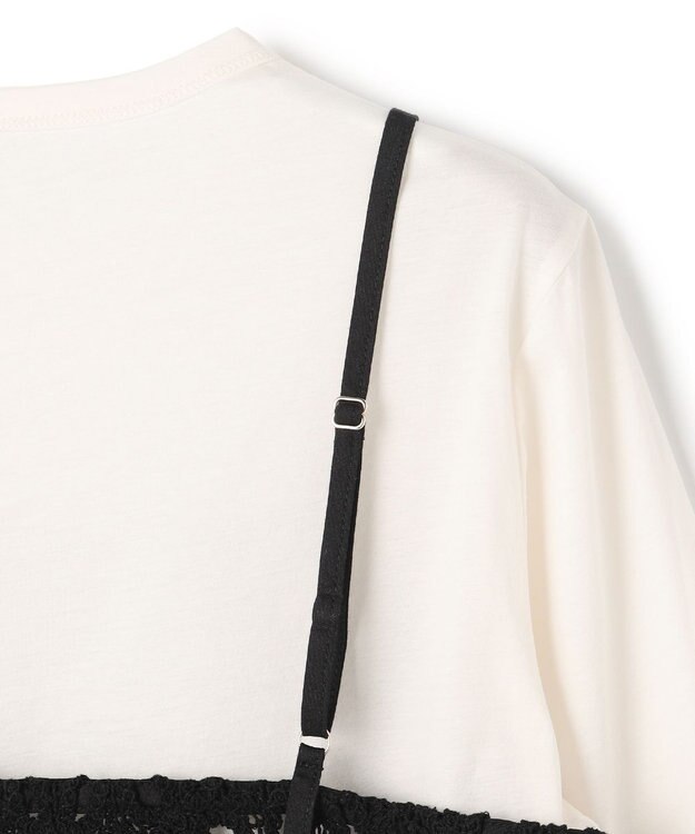 UNFILO 【2点セット】ラッセルレース キャミレイヤード Tシャツ ブラック