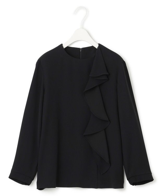 ICB L 【洗える】ライトダブルクロス フリルデザインブラウス ブラック系