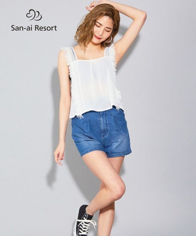 San-ai Resort（三愛水着楽園） 【SALE】【San-ai Resort】無地×レース トップス M ホワイト
