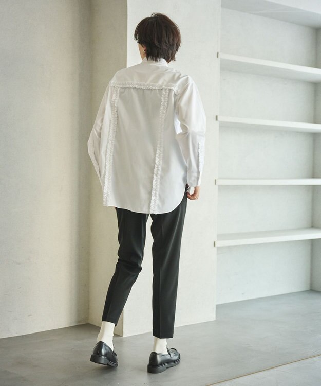 #Newans 【洗濯機可能/シワになりにくい】パネルフリルシャツ ホワイト