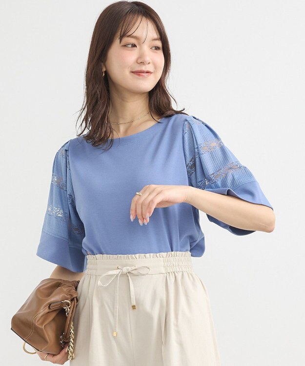 earth music&ecology フレア袖レースプルオーバー Blue