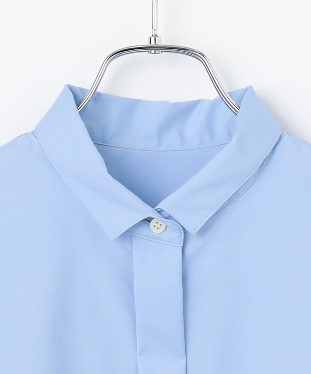 #Newans 【洗濯機可能/シワになりにくい】〈お尻・太ももをカバー〉フレアスリーブイタリアンカラーシャツ ブルー