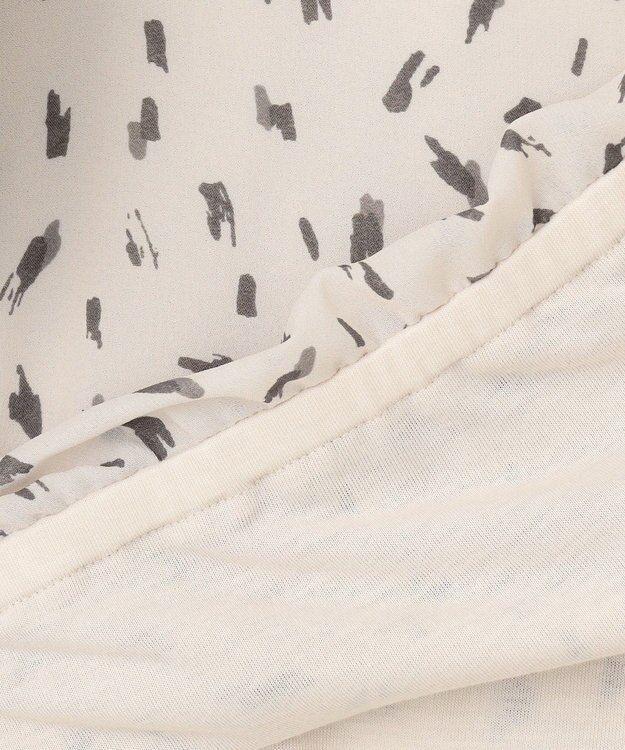 自由区 S 【洗える】ロイヤルシフォンドレープタイ半袖 ブラウス ベージュプリント