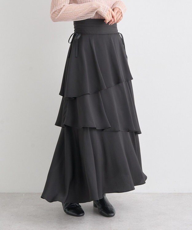 earth music&ecology サイドリボンティアードスカート Black