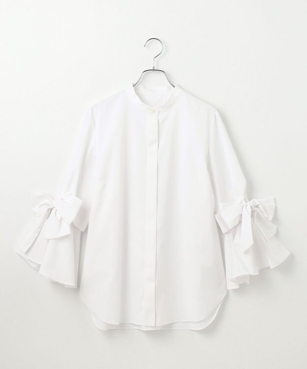 #Newans 【洗濯機可能/シワになりにくい】リボンカフスブラウス ホワイト