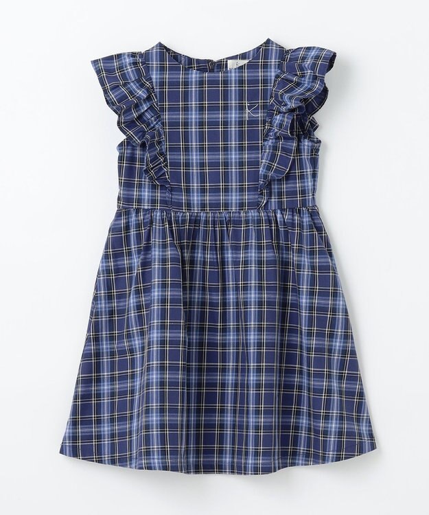 組曲 KIDS 【110-140㎝】チェックフリル ワンピース ネイビー系5