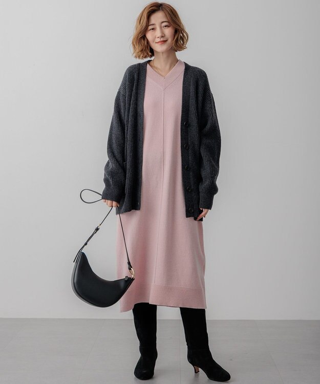 23区 L 【SLOW/一部店舗限定】ニットトータル Vネック ワンピース ピンク系