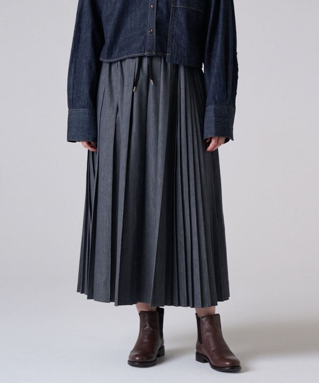 Ripo trenta anni 【ブランド人気】PLEATS RELAX LONG SK プリーツデニムスカート GRAY
