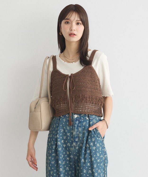 earth music&ecology フリンジニットビスチェ Brown