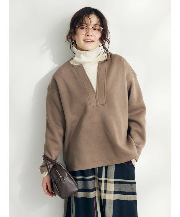 CRAFT STANDARD BOUTIQUE ニットフリースキーネックプルオーバー Brown