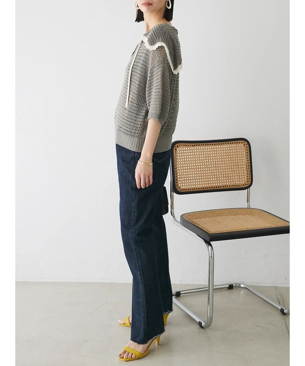 Green Parks クロシェ風セーラーカラーニット Gray