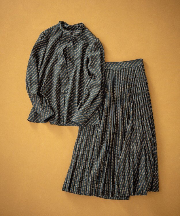 23区 【洗える】Ratti チェーンモチーフ プリーツスカート ダークグリーンプリント