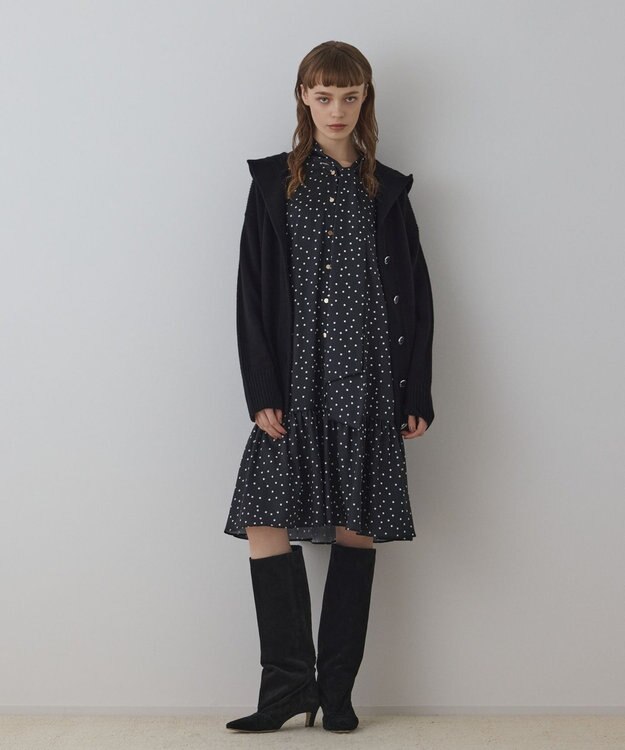 GRACE CONTINENTAL ウールフードニットカーディガン ブラック