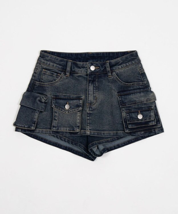 WEGO マルチポケットデニムミニスカパン デニム中濃色