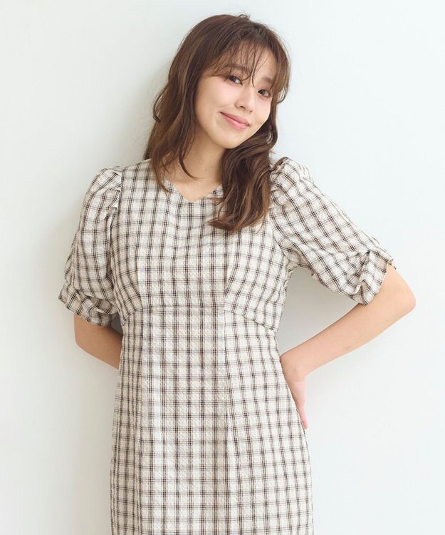 Feroux 【洗える】サッカーチェック ワンピース ベージュ系1