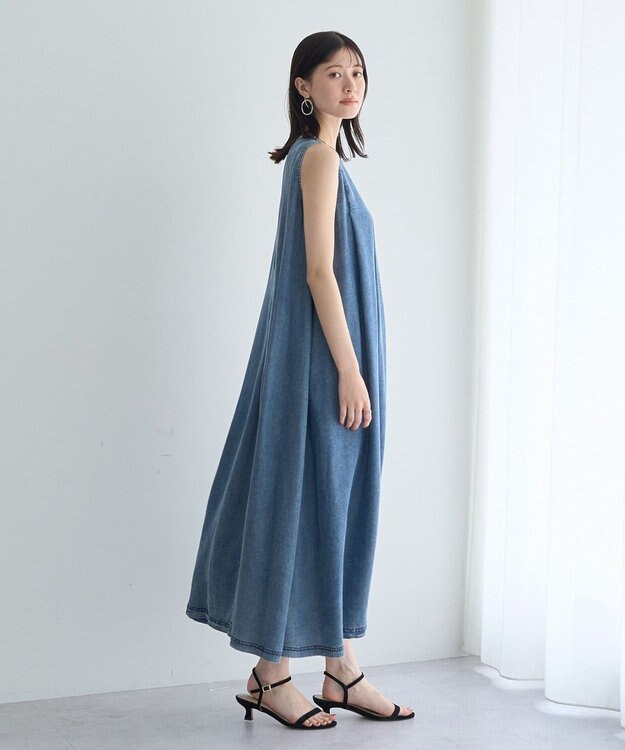 YECCA VECCA バイオ加工ヴィンテージデニムタックワンピース Indigo