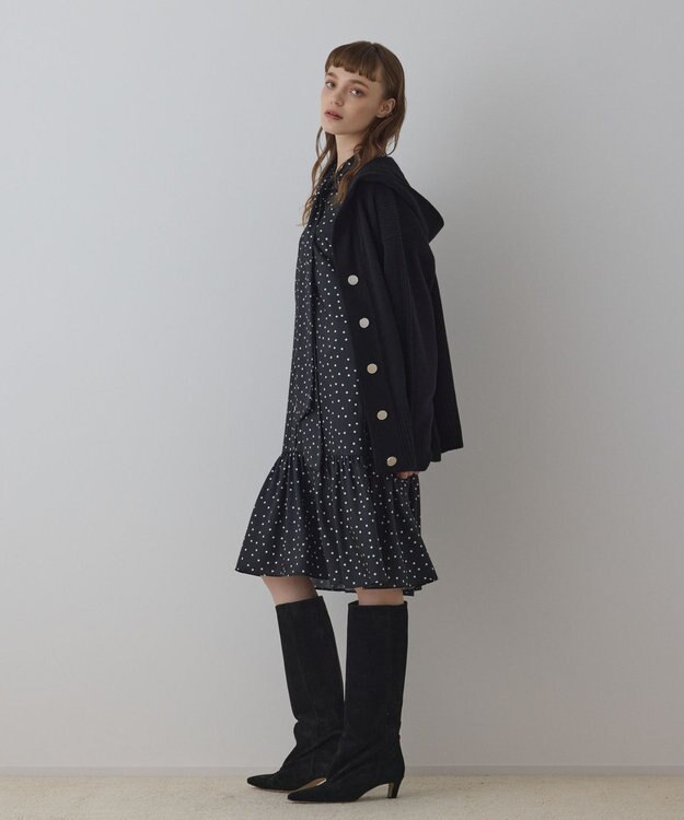 GRACE CONTINENTAL ウールフードニットカーディガン ブラック