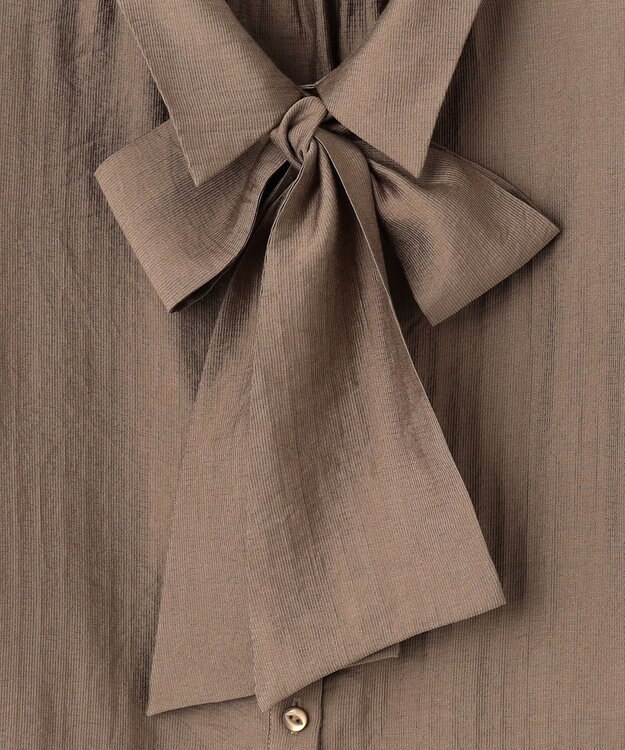 Feroux 【洗える】リボンタイパフスリーブ ブラウス ダークブラウン系