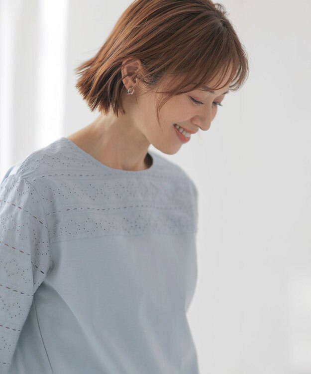 J.PRESS LADIES 【洗える】スムースジャージー 刺繍 カットソー ブルーグリーン系