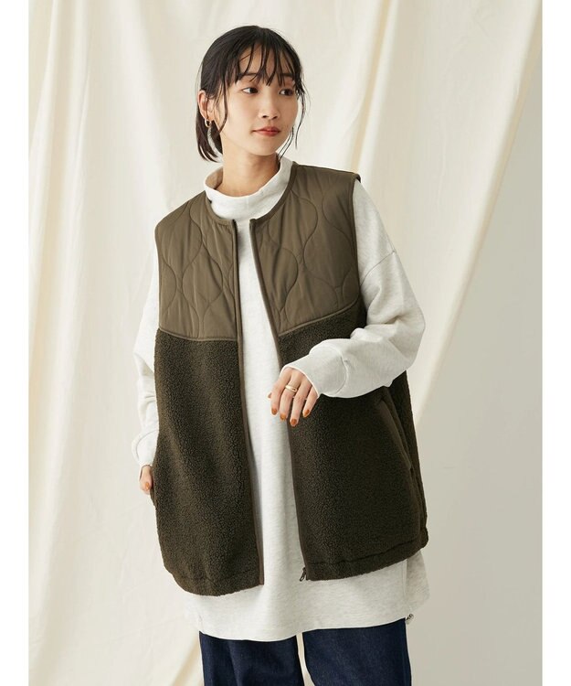 CRAFT STANDARD BOUTIQUE キルティングボア切替ベスト Khaki