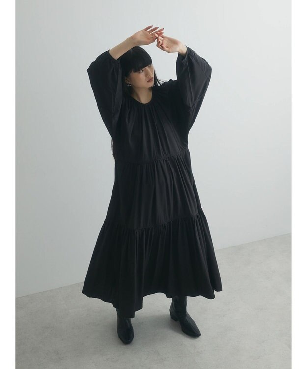 Green Parks armonia. ティアード配色パイピングワンピース Black