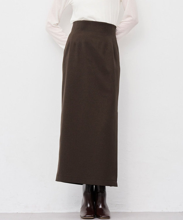 uncrave ウォッシャブルウールライクツイル Iラインスカート ブラウン