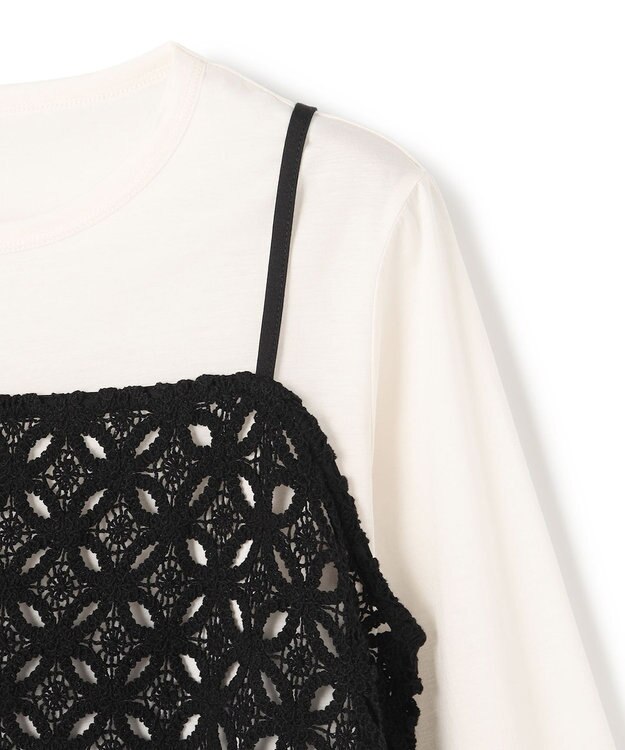 UNFILO 【2点セット】ラッセルレース キャミレイヤード Tシャツ ブラック