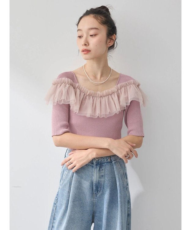 earth music&ecology デコルテチュールニットプルオーバー Dark Pink