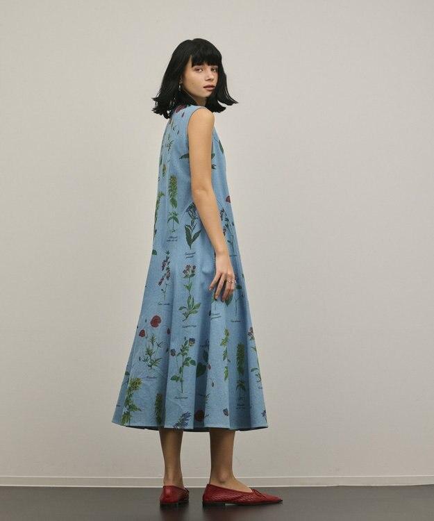 GRACE CONTINENTAL ボタニカルプリントフレアワンピース ブルー
