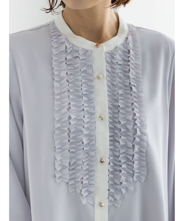 Te chichi フロントフリルバイカラーブラウス グレー