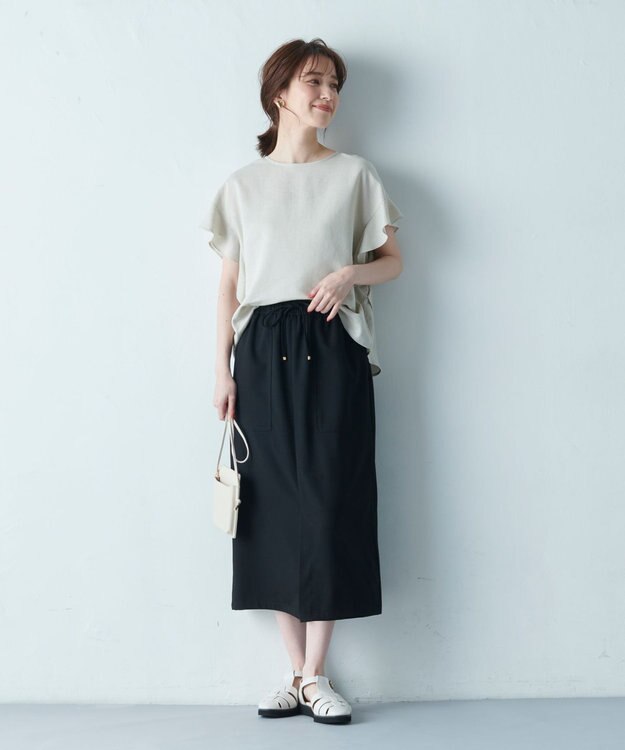 ANY 【接触冷感/UVケア/ウエストゴム/洗濯機可能】イージケアタイトスカート ブラック