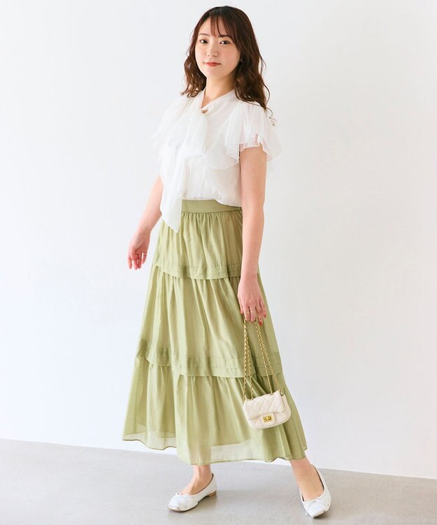 Feroux リボンタイフリルブラウス ホワイト系