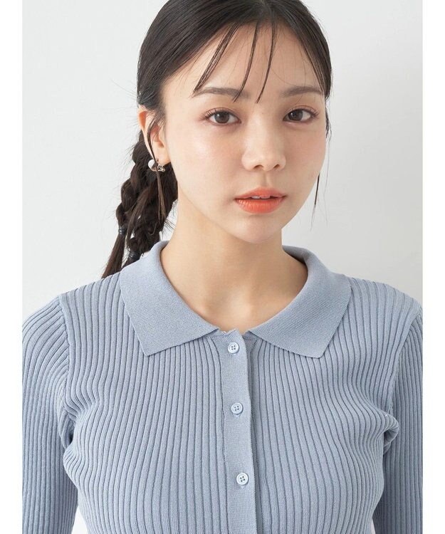 earth music&ecology リブコンパクトカーディガン Blue