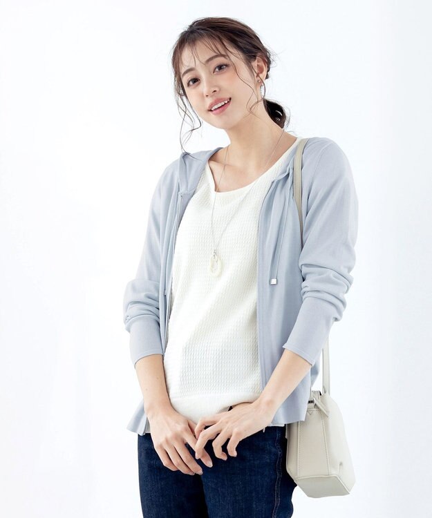 Tiaclasse L 【小倉優子さん着用】【洗える】サマーニットショートパーカー サックスグレー