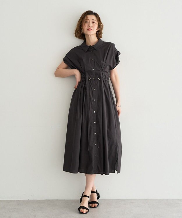 YECCA VECCA 【ORGABITS】タックシャツワンピース Charcoal Gray