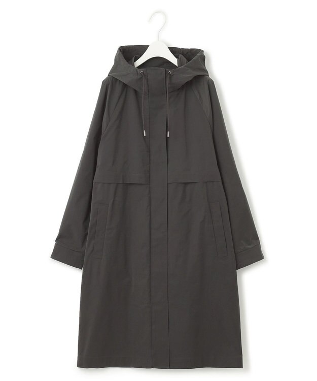 ICB 【撥水加工】 メモリーストレッチタフタ フーデットコート チャコール系