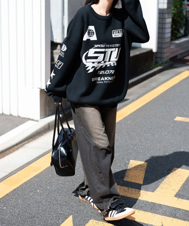 WEGO スポーツグラフィックジャガードニット ブラック