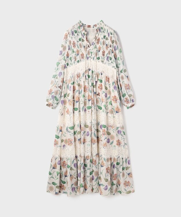 GRACE CONTINENTAL サラサプリントティアードワンピース キナリ