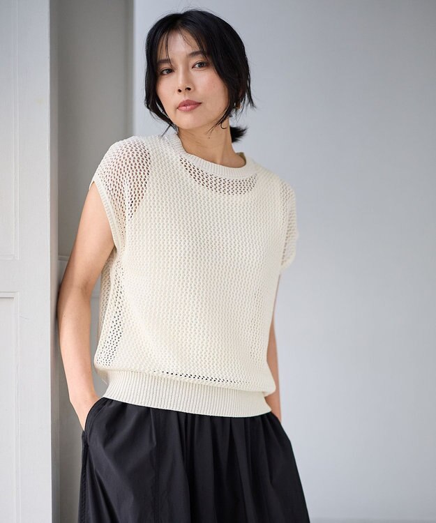 ANY フレンチスリーブメッシュニット オフ