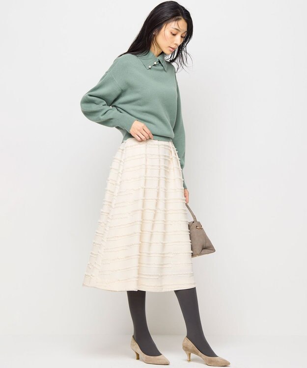 組曲 【WEB限定】ボーダーカットジャカード フレアスカート アイボリー系