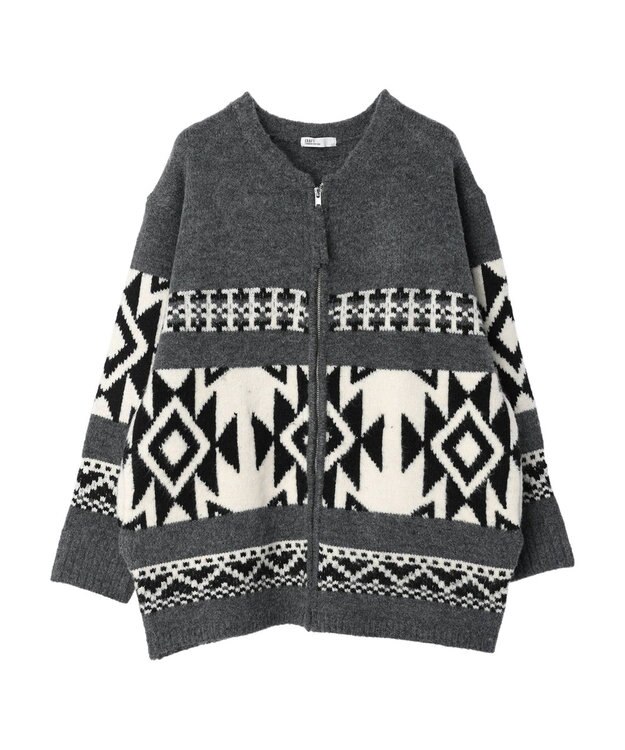 CRAFT STANDARD BOUTIQUE オルテガ柄ニットＺＩＰブルゾン Gray