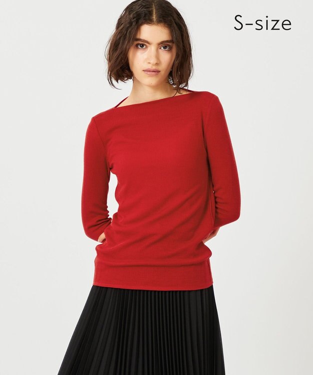 BEIGE， 【S-size】FORD / ボートネックトップス Red×Dark Camel