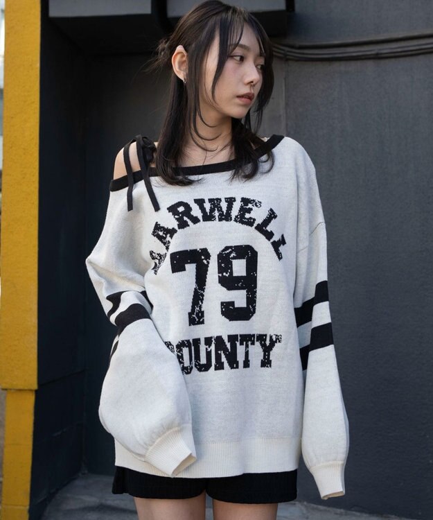 WEGO 2WAYグラフィックワンショルニット ホワイト