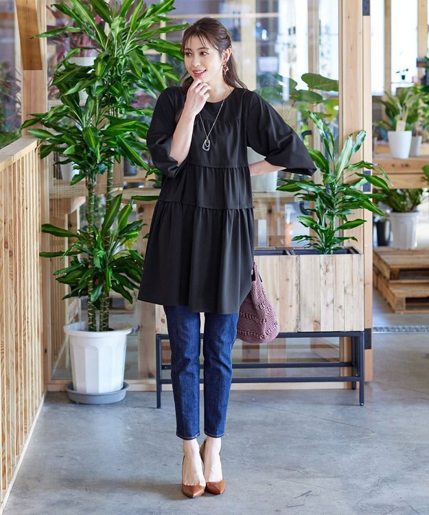 Tiaclasse L 【洗える】ティアードチュニックブラウス ブラック