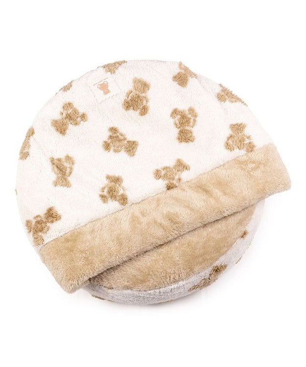 PET PARADISE ペットパラダイス  くまちゃん織り 遠赤外線  丸型 寝袋 Ｍ ホワイト×ブラウン