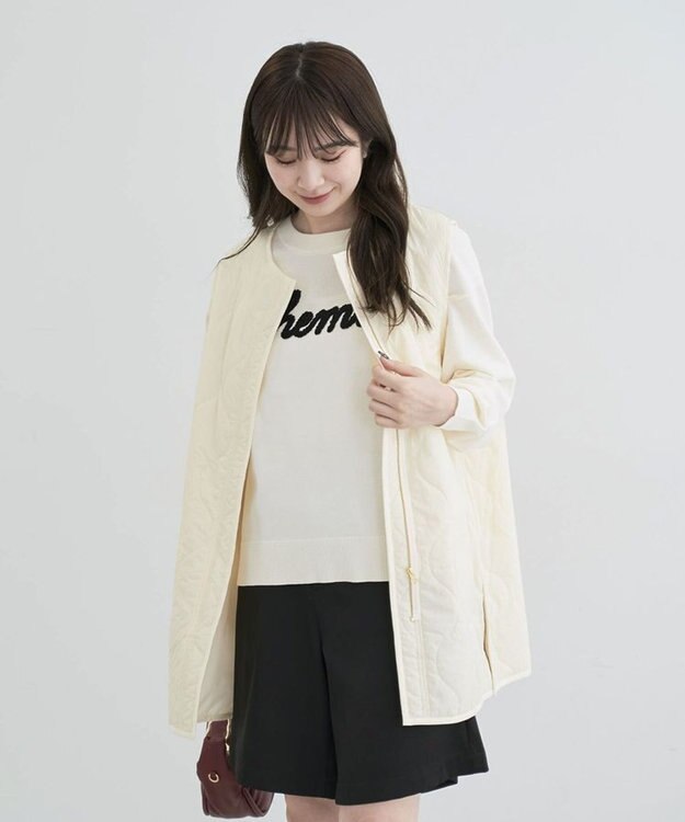 Green Parks 洗える　さがら刺しゅうロゴニットプル Off White