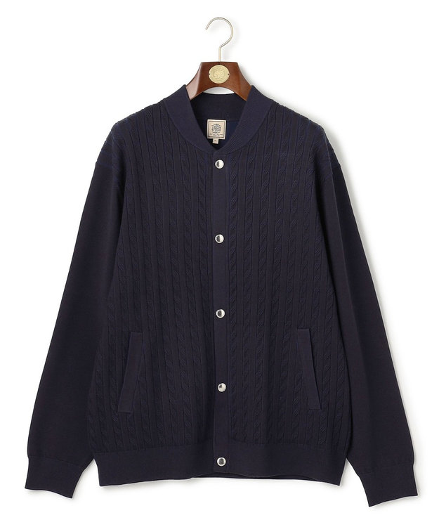J.PRESS MEN 【KING SIZE】【ストレッチ / イージーケア】【FLEX YARN】ケーブルニット ブルゾンライク カーディガン ネイビー系