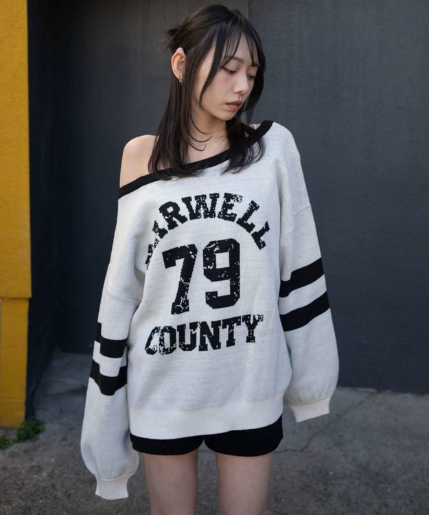 WEGO 2WAYグラフィックワンショルニット ホワイト