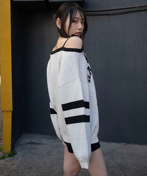 WEGO 2WAYグラフィックワンショルニット ホワイト